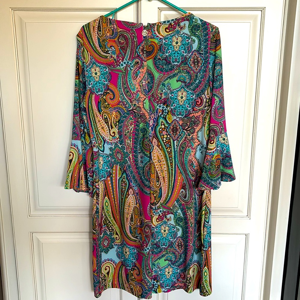 Multicolor Paisley Shift Dress with Flared Sleeves - Picture 6 of 7